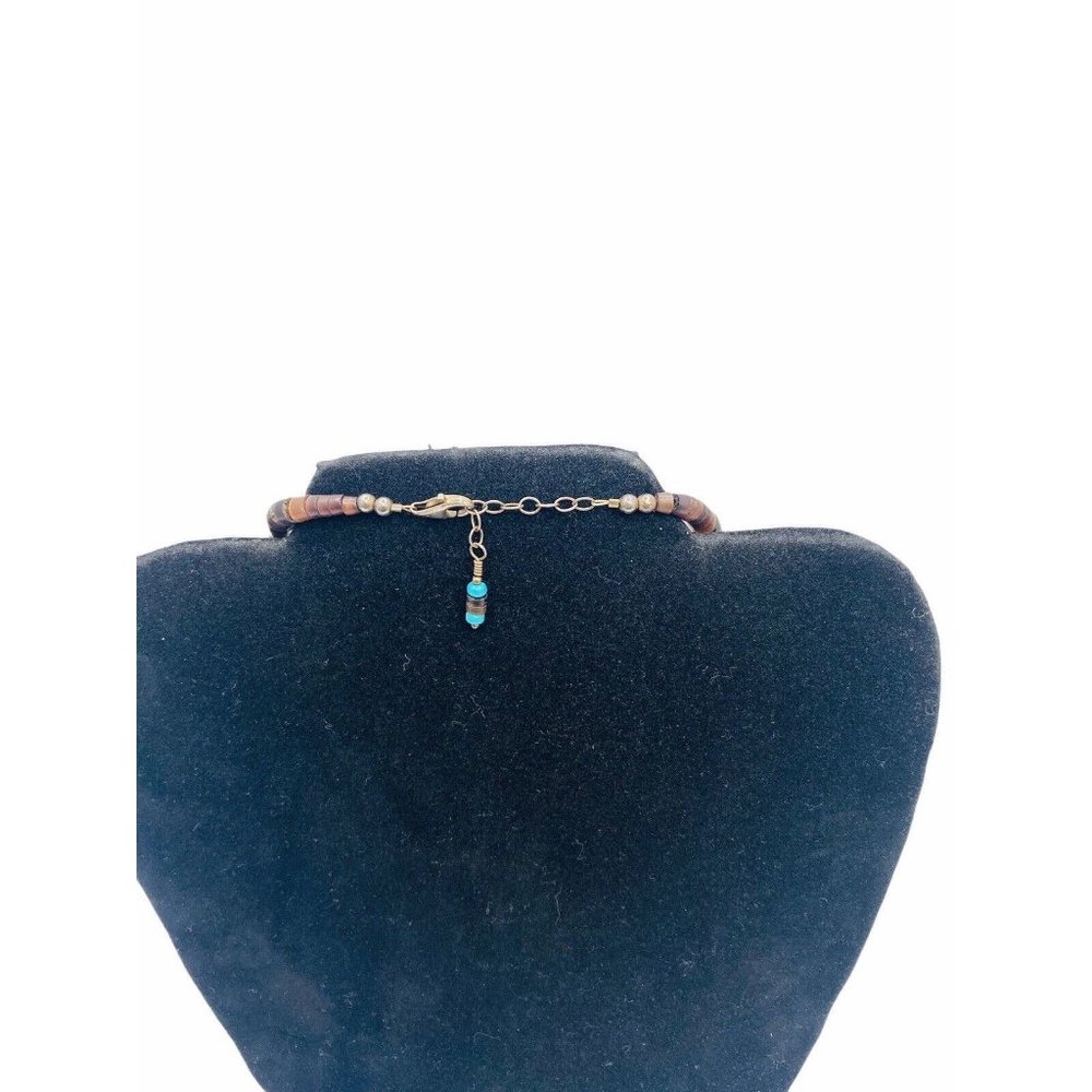 Vintage Navajo Handmade Silver Turquoise Pipestone Beaded Necklace Claw Pendant - Picture 12 of 13